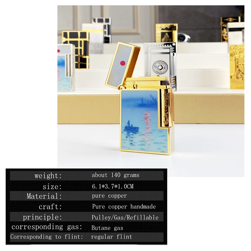 New commemorative edition single and double flame luxury lighter Ping Sound natural paint cigarette smoking butane lighter 11311