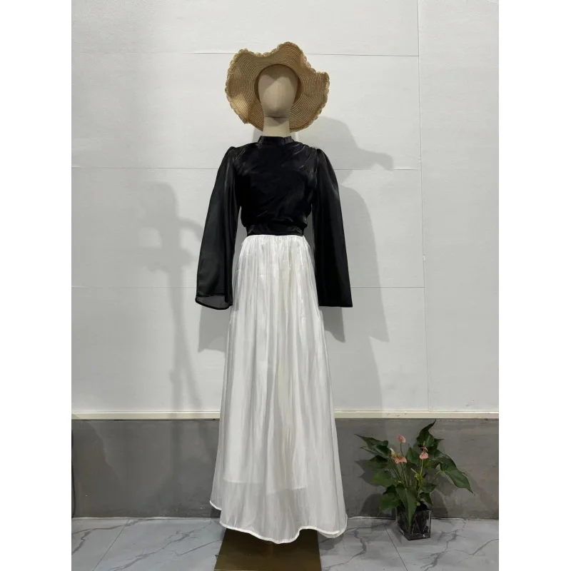 2025Autumn New Socialite Waist-Slimming Design Sense Patchwork Mercerized Long Dress for Women