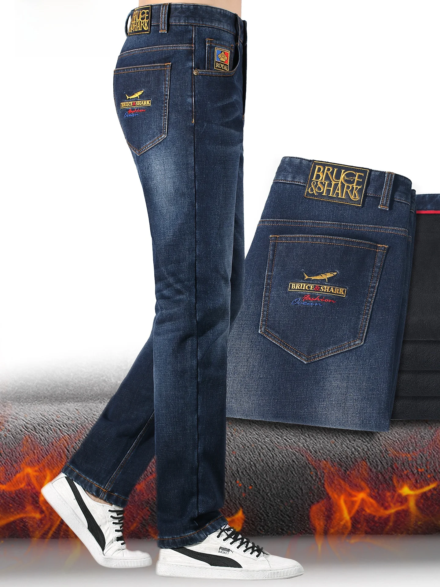 

Men's Fce Lined Straight Leg Jeans Thiened Comfortable Warm Winter Faion Casual Wear Polyester Blend Cotton Blend