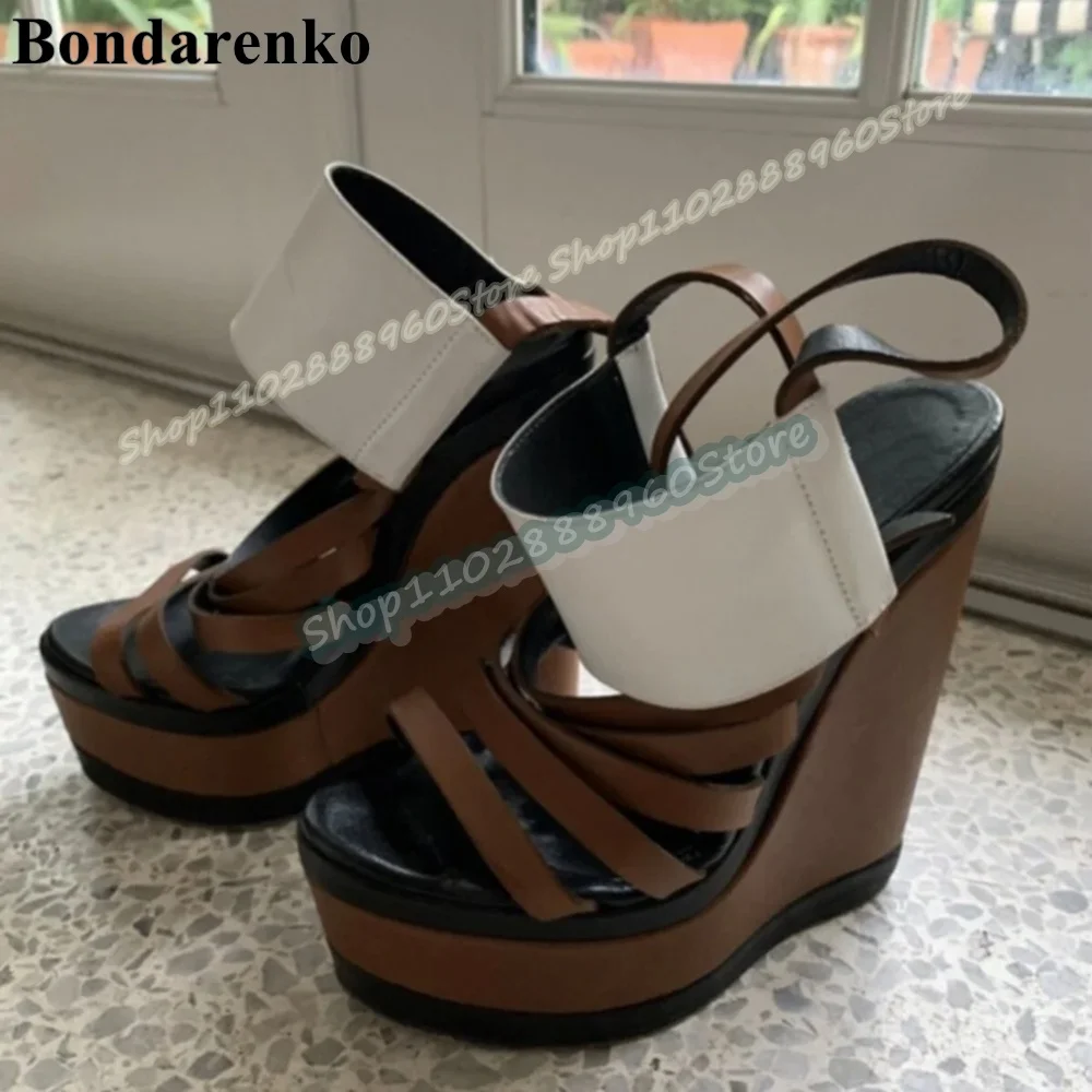 Casual Brown Narrow Strappy Platform Sandals Wedges High Heel Women Shoes Buckle Strap Open Toe 2026 Fashion Zapatos Para Mujer