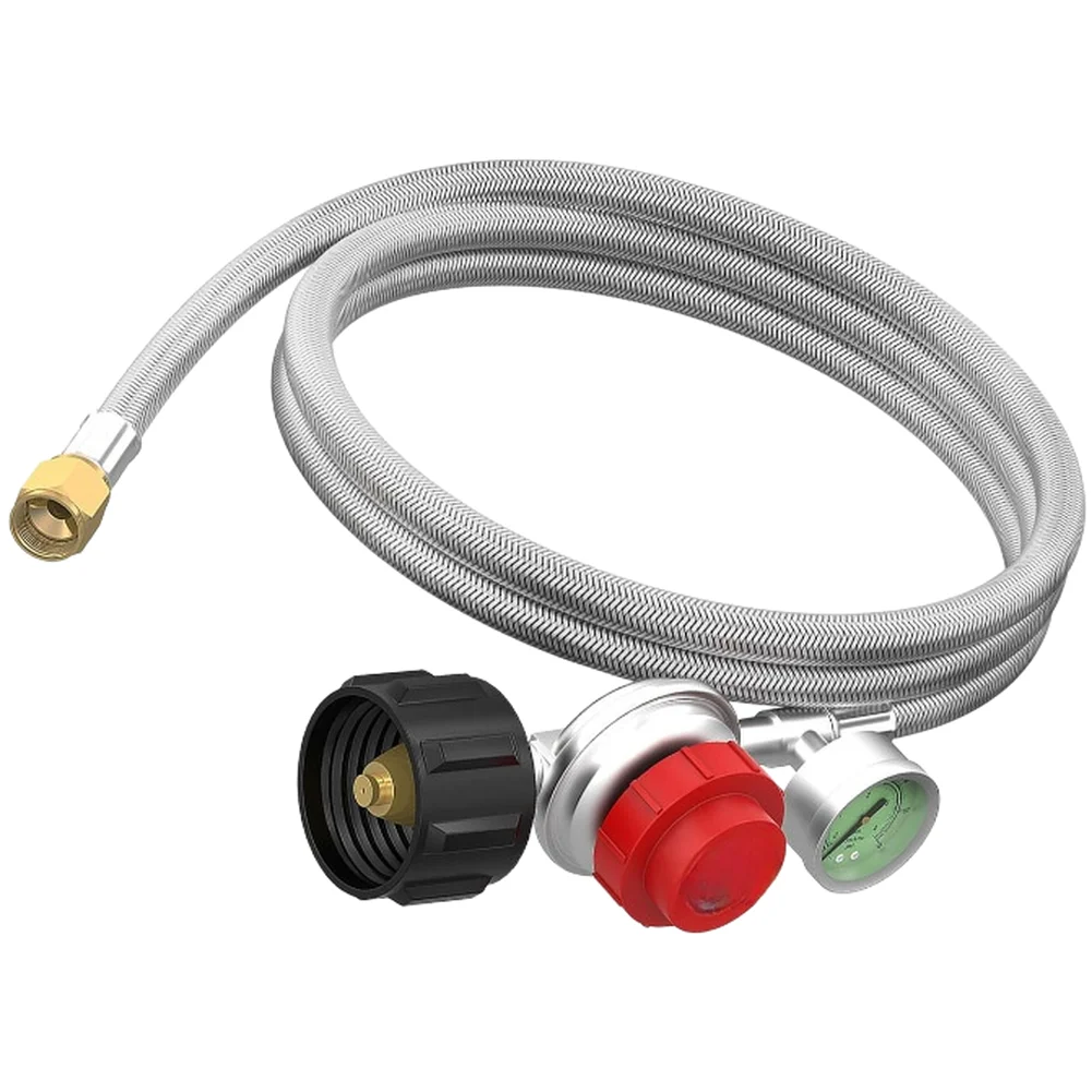 3FT Propane Regulator with 0-30 PSI Adjustable Control For qcc1 Connector Solid Copper Body and Flexible Hose for Mobility