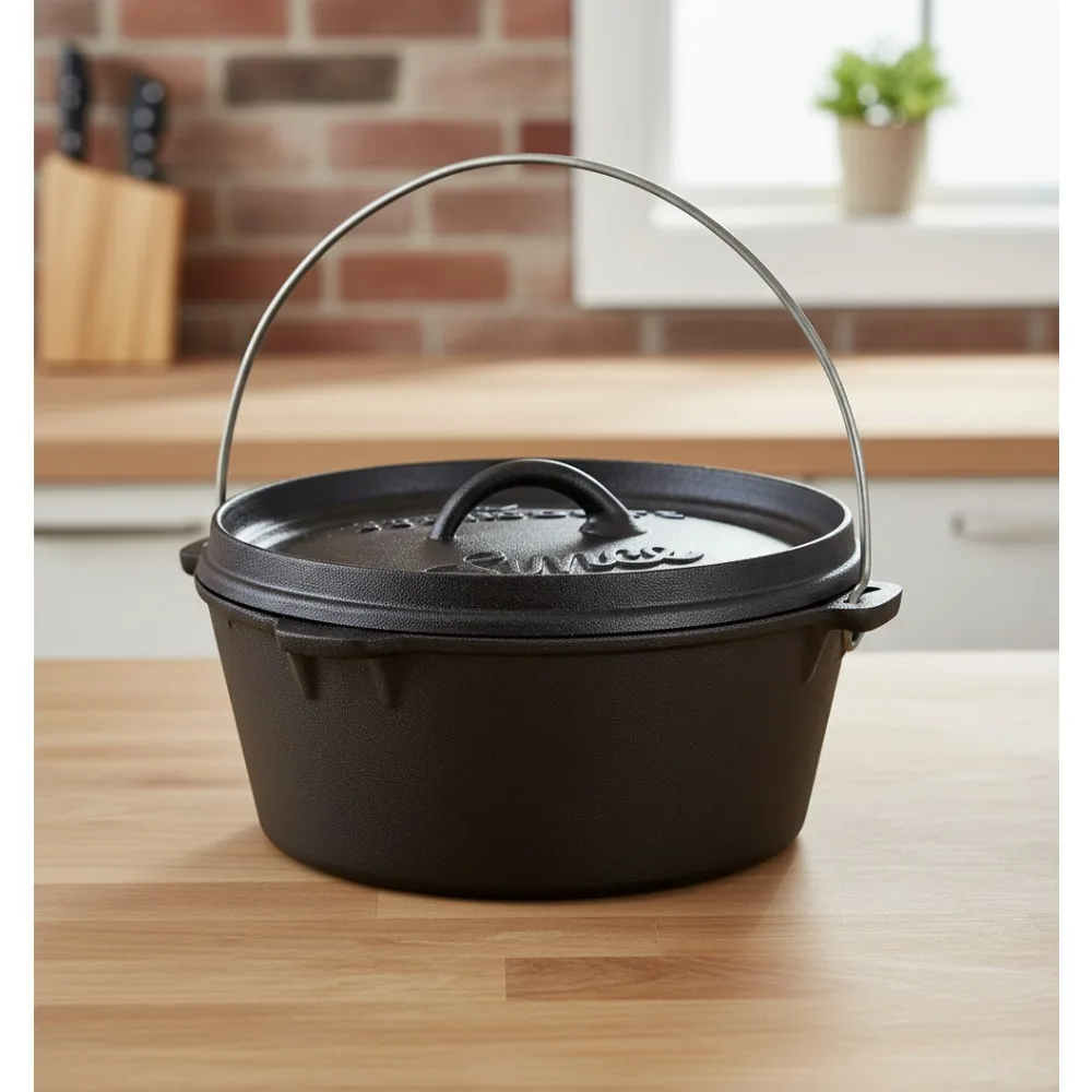 

Pre-Seasoned Cast Iron Dutch Oven 4QT - Versatile Family Cooking Pot for Stovetop & Outdoor Use