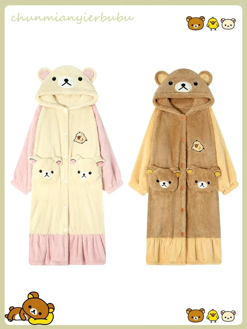 

Rilakkuma коралловый флисовый пижамный комплект, одежда для пар и брюки, зимняя милая уютная одежда для дома для женщин и мужчин, рождественские подарки