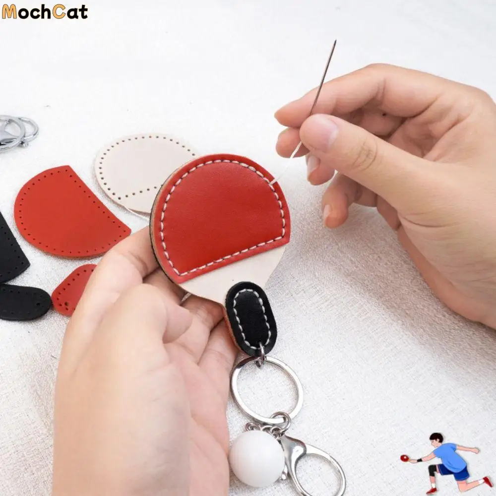 

Leather Ping Pong Racket Pendants Hand-sewn Anti-lost DIY Ping Pong Keyrings Ins Trinket Sports Fans Key Ring Small Gifts