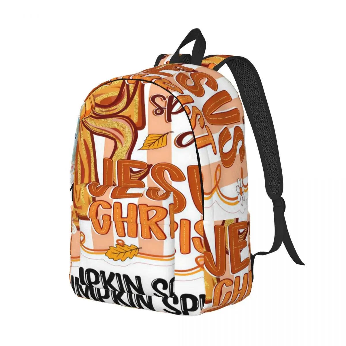 Halloween School Backpack Center Pumpkin Spice Jesus Christ Bow Fall Christian Glitter Orange Brow Fashion Bookbag for Girls Gym