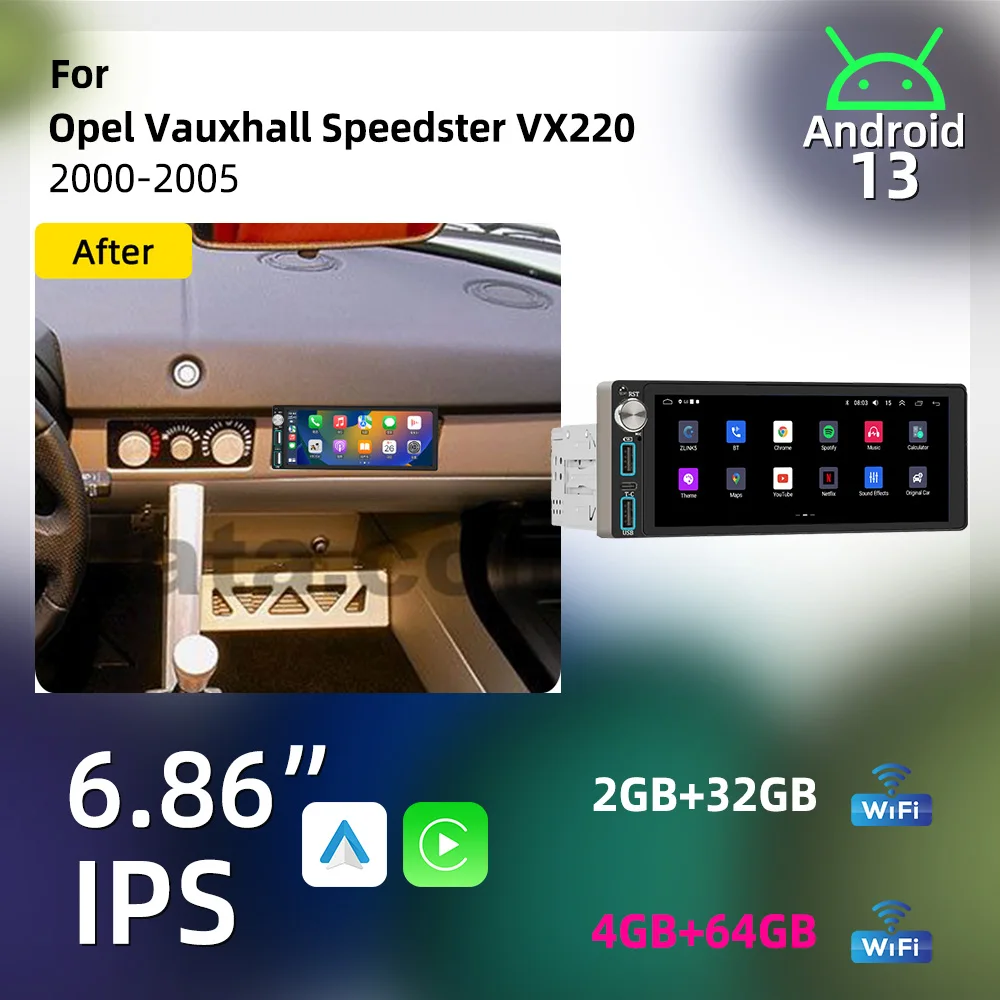 Android Radio 6.86 inch for Opel Vauxhall Speedster VX220 2000-2005 1Din Car Stereo Carplay GPS Car Multimedia Screen Autoradio