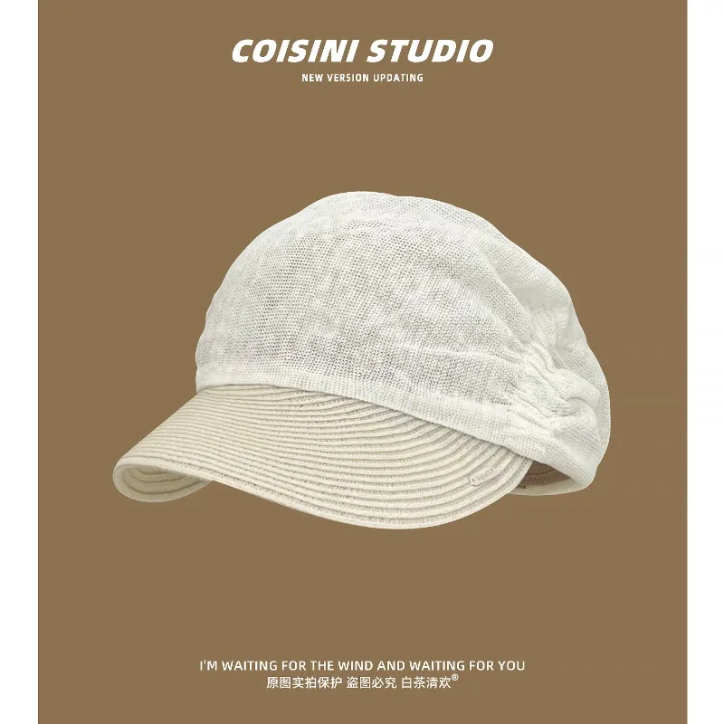 

Women Japanese Linen Wide Brim Pleated Baseball Cap Spring Summer Sun Hats Foldable Casual Fashion Face Slimming Visor Hat