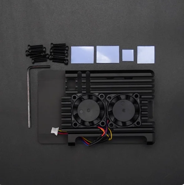 Raspberry Pi 5-Gehäuse aus Aluminiumlegierung mit zwei Lüftern |   Automatische Temperaturkontrolle |   Wärmeableitungsgehäuse und vorgeprüftes Wärmeleitpad