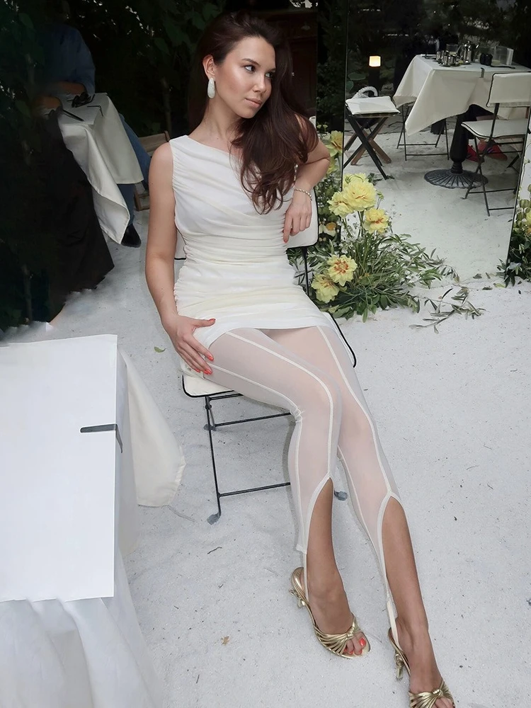 FDYOUI-mallas de malla transparentes para mujer, ropa Sexy Y2K, pantalones ajustados calados de cintura alta, traje para fiesta y Club nocturno, pantalones sólidos