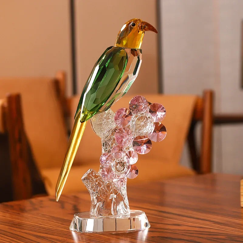 Crystal Geometric Bird Figurine Decorative Parrot Sculpture Living Room Accent Wine Cabinet Display Elegant Decor Colorful Bird - Image 5
