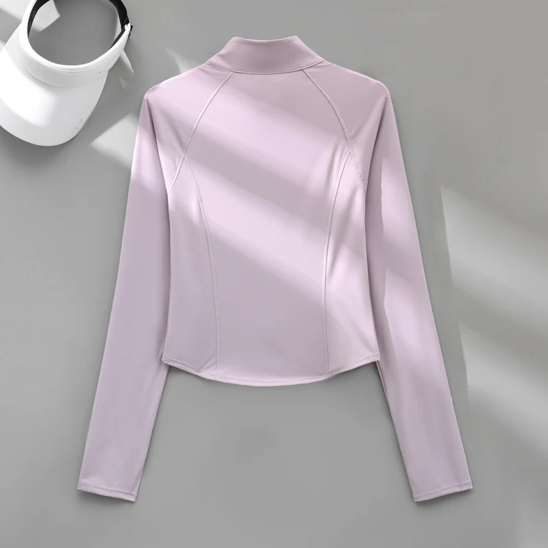 PHIGEER Women Two-Way Zip Up Yoga Jacket Slim Fit Long Sleeve Running Top Thumb Holes Quick Dry Athletic Gym Wear Outdoor Sports