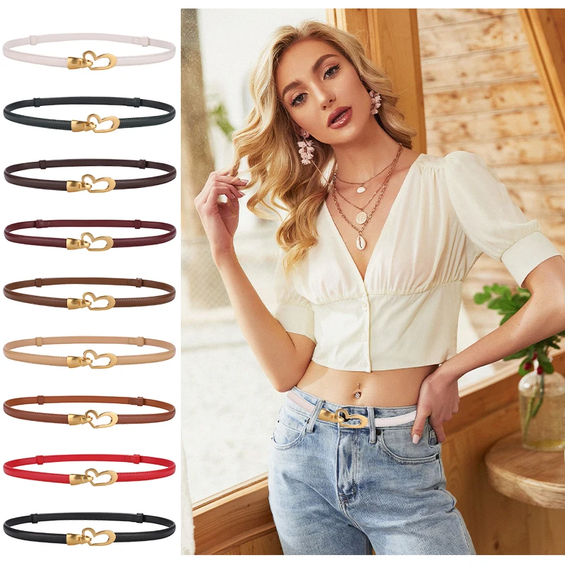 

Fashion Brand Adjustable Thin Belts For Women Skinny Belts For Dresses Ladies Solid Color Heart-shaped Buckle Belts For Jeans