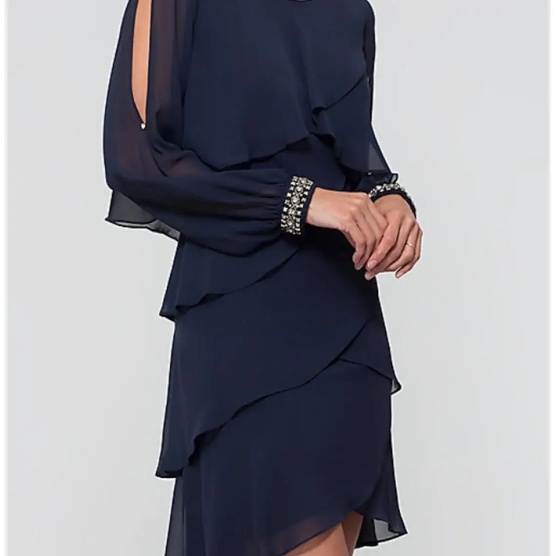 

Fashions A-Line Cocktail Party Wear Long Sleeve Chiffon Beading Cascading Ruffles Mini Jewel Neck Prom Gown 2025 free customized