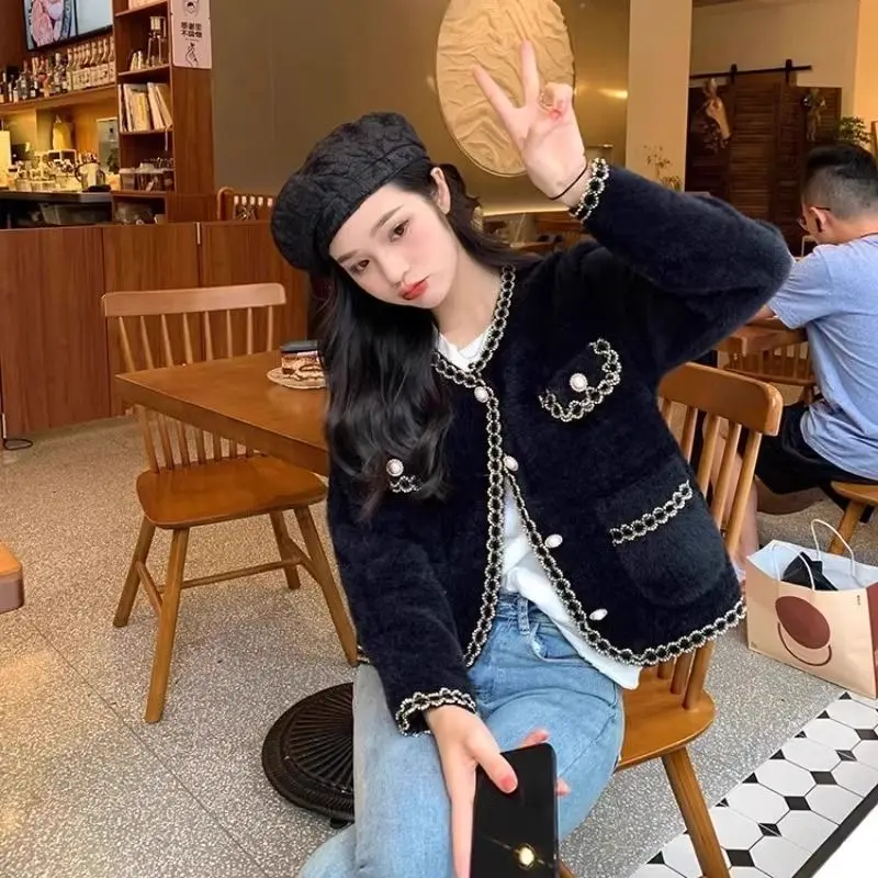 معطف صوف على الطراز الفرنسي ، جاكيت عصري ، معطف تريك ، سترة فضفاضة ، أسود وأبيض ، أنيق ، للربيع والخريف ، جديد ،