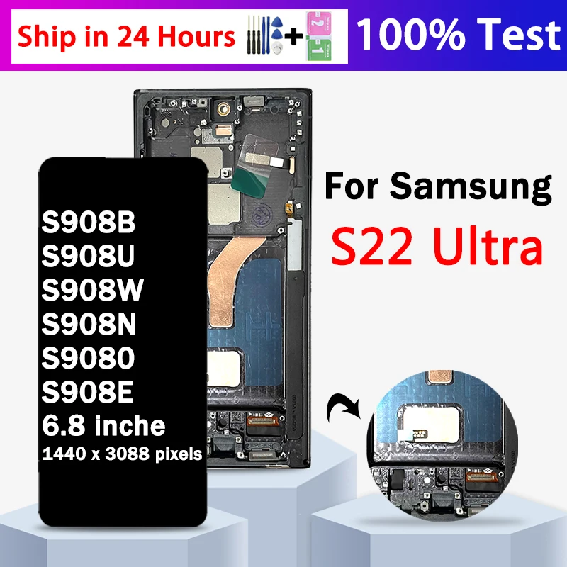 TFT New Quality For Samsung S22 Ultra S908 S908B S908U S908W S908E LCD S22Ultra Display Touch Screen Digitizer Assembly