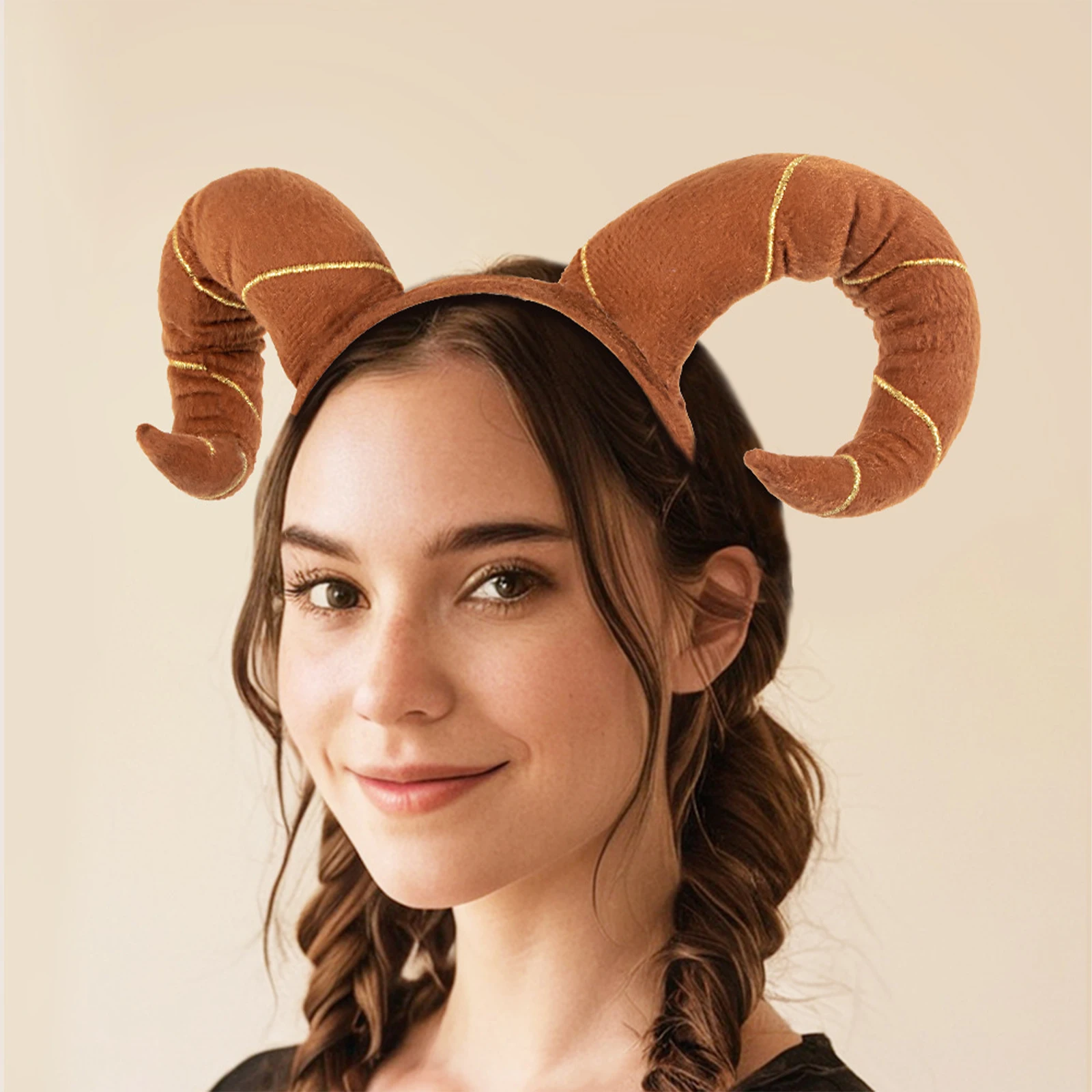 Halloween Ram Horns Headband Soft Foldable Cosplay Costume Accessories Headwear