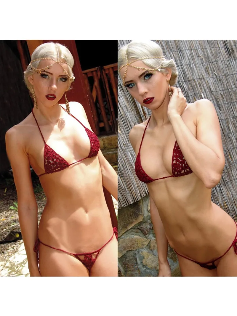 Handmade Crochet Bikini Women Summer Sunbathing Wear Romantic Micro Swimsuit