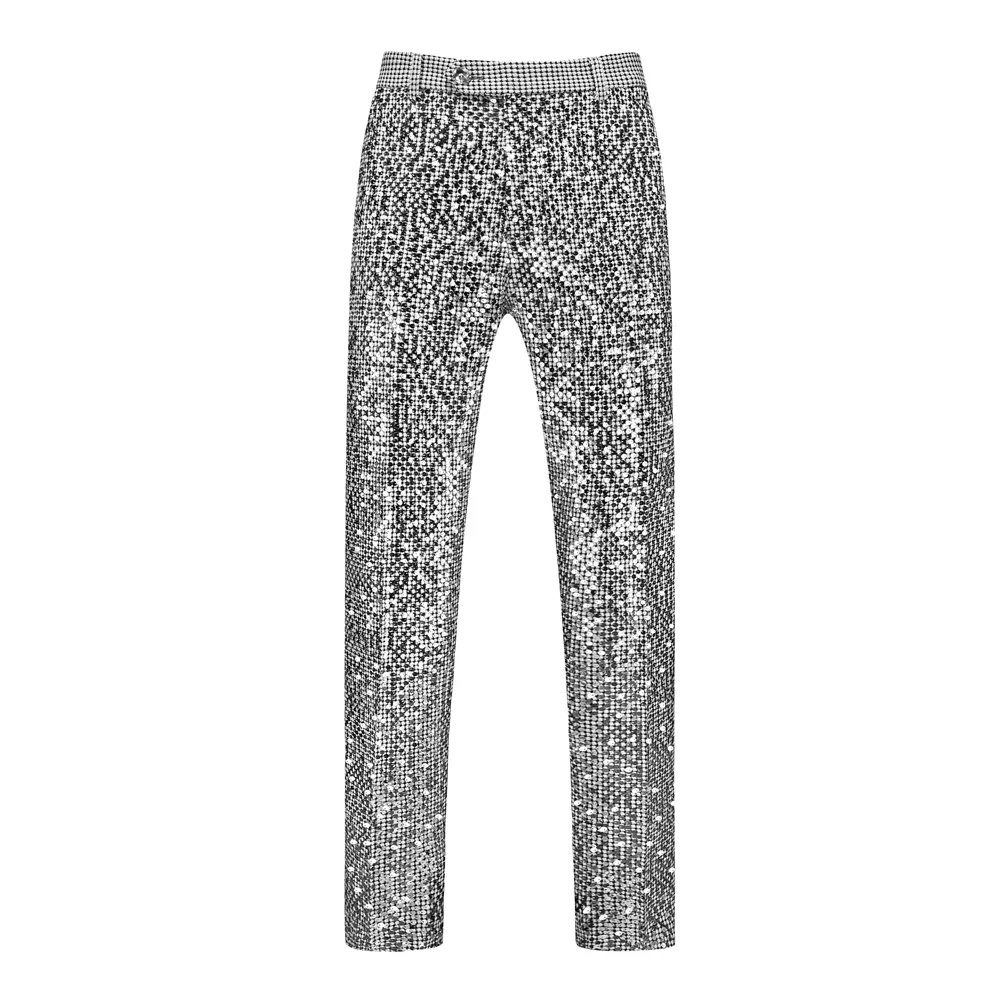 Gold Men's Shiny Sequin Suit Pants, Wedding Party Dress Trousers, Asian Sizes Slim Pant, Black Red Silver and Green Available.