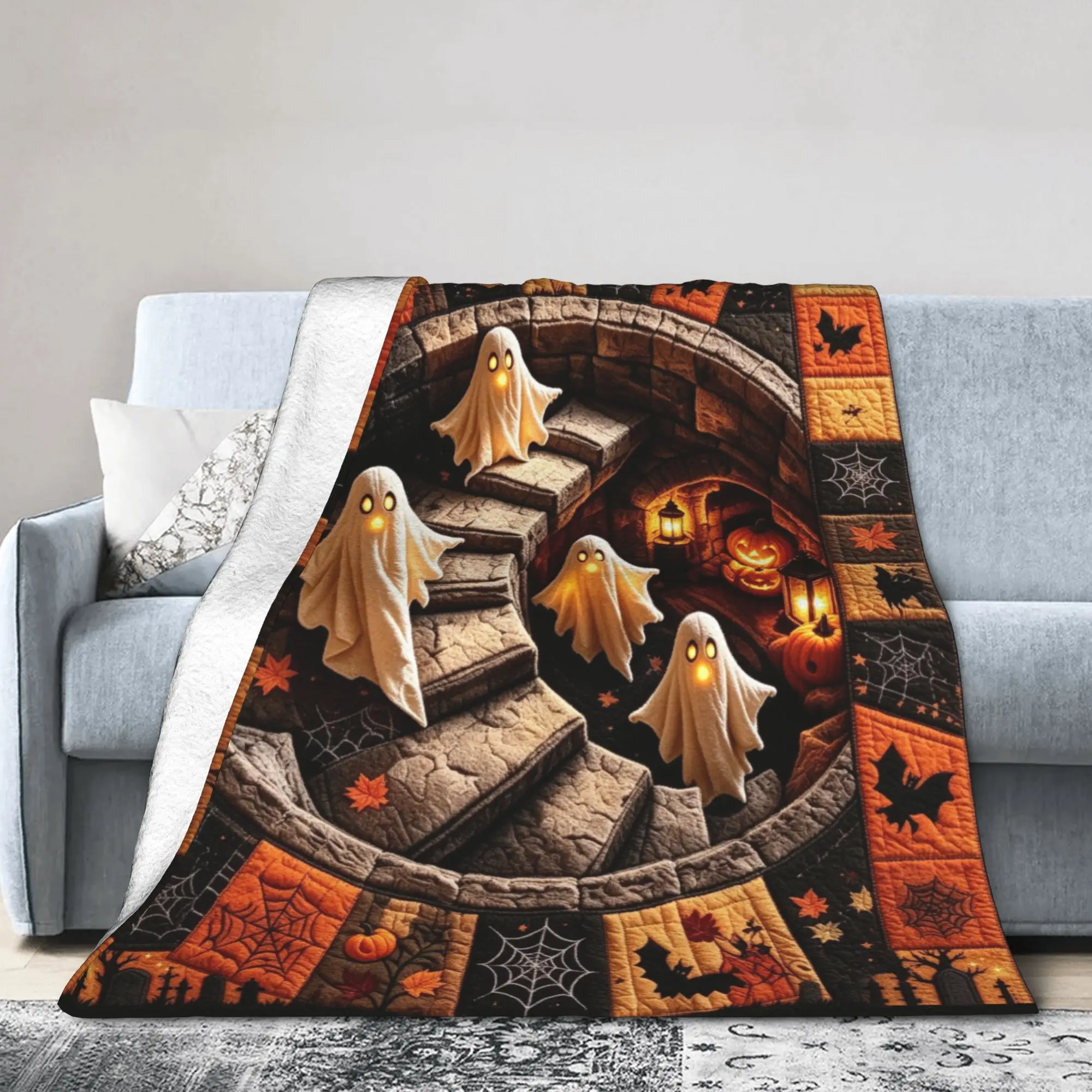 3D Visual Vortex Halloween Blankets Spooky Ghost Flannel Awesome Warm Throw Blanket for Home Spring/Autumn