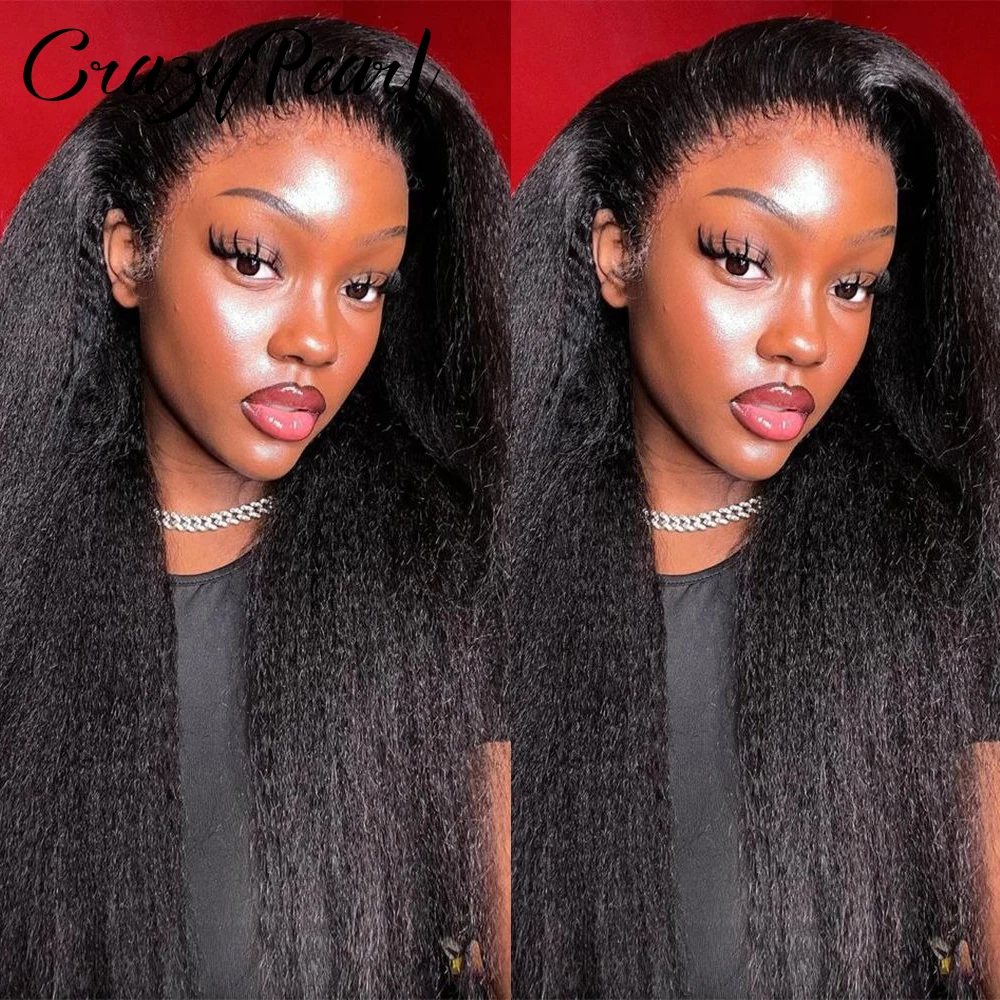 

Kinky Straight Lace Front Wigs Human Hair Pre Plucked With Baby Hairs 180% Density Yaki Straight 13x6 Transparent HD Glueless