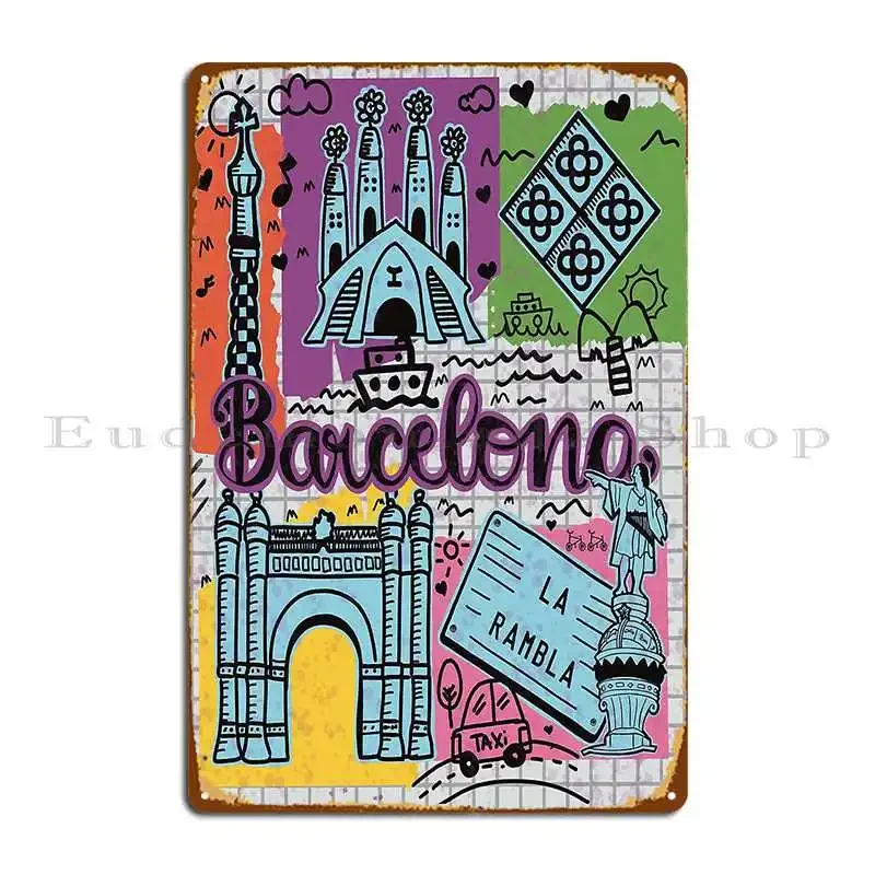 Barcelona Stadt Reise Barcelona Katalonien Metallschild Kino Charakter Club Wanddekoration Pub Blechschild Poster