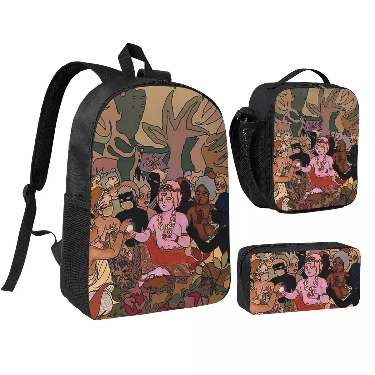 

BMTH Backpack Student Boys Girls BookBag School Bag Computer Shoulder Bags 3ps Insulated Lunch Bag Pencil Case