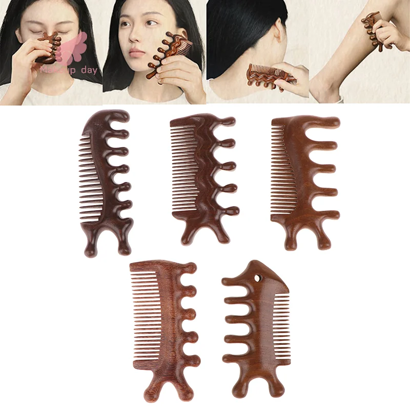 

Wooden Massage Comb Gua Sha Wide Tooth Comb For Head Scalp Meridian Relax Anti-static Sandalwood Massager Acupressure Tools Gift