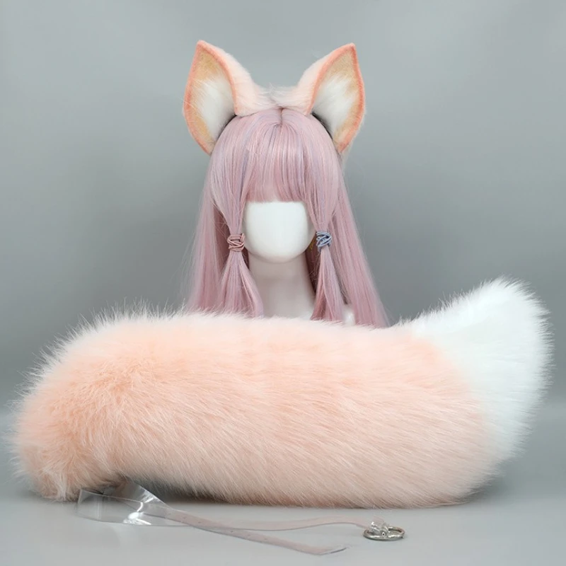 Cosplay Accessories Lina Belle Fox Pink Headpiece Tail Animal Plush Fox Ear Headpiece Fur Set Animal Ears Costume Props