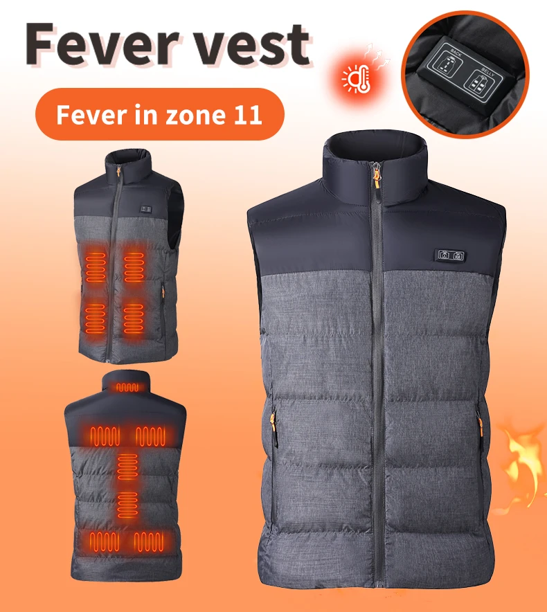 Herren Winter Smart-Heizweste: Unabhängige Temperaturregelung vorne und hinten, 11 Heizzonen, USB-betrieben, Übergröße – Detail 4