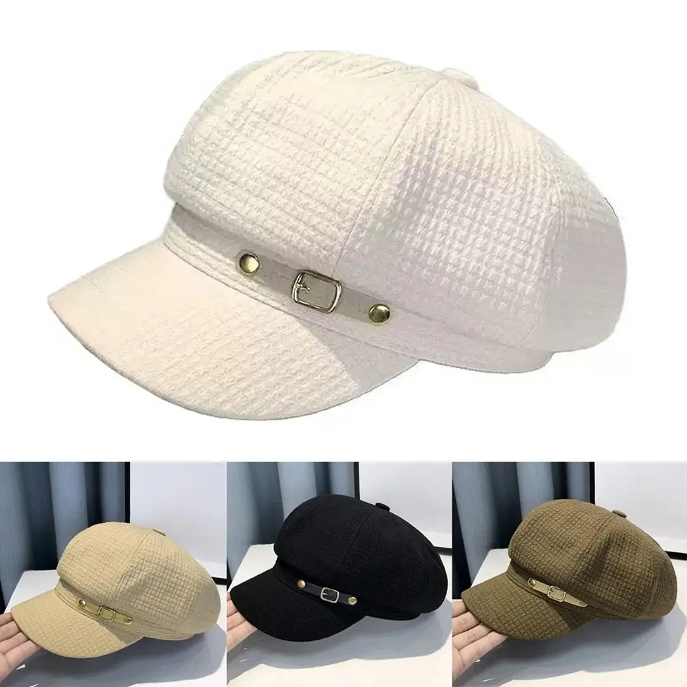 Winter Damen Retro Baskenmützen Achteckige Newsboy-Kappe Weibliche Boinas Mützen Hut