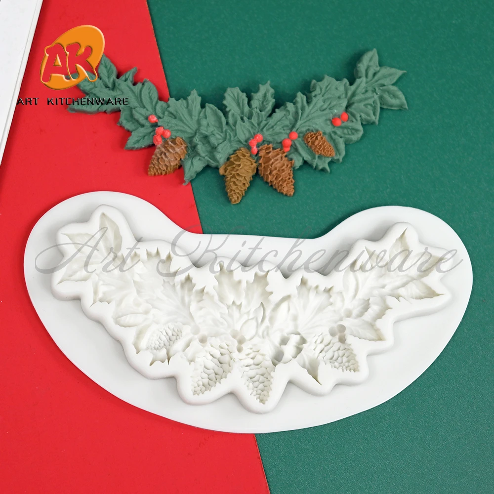 Christmas Silicone Mold Pinecone Fondant Cake Decoration Silicone Mold Hand Made Decorating Leaves Chocolate Candy Kitchenware