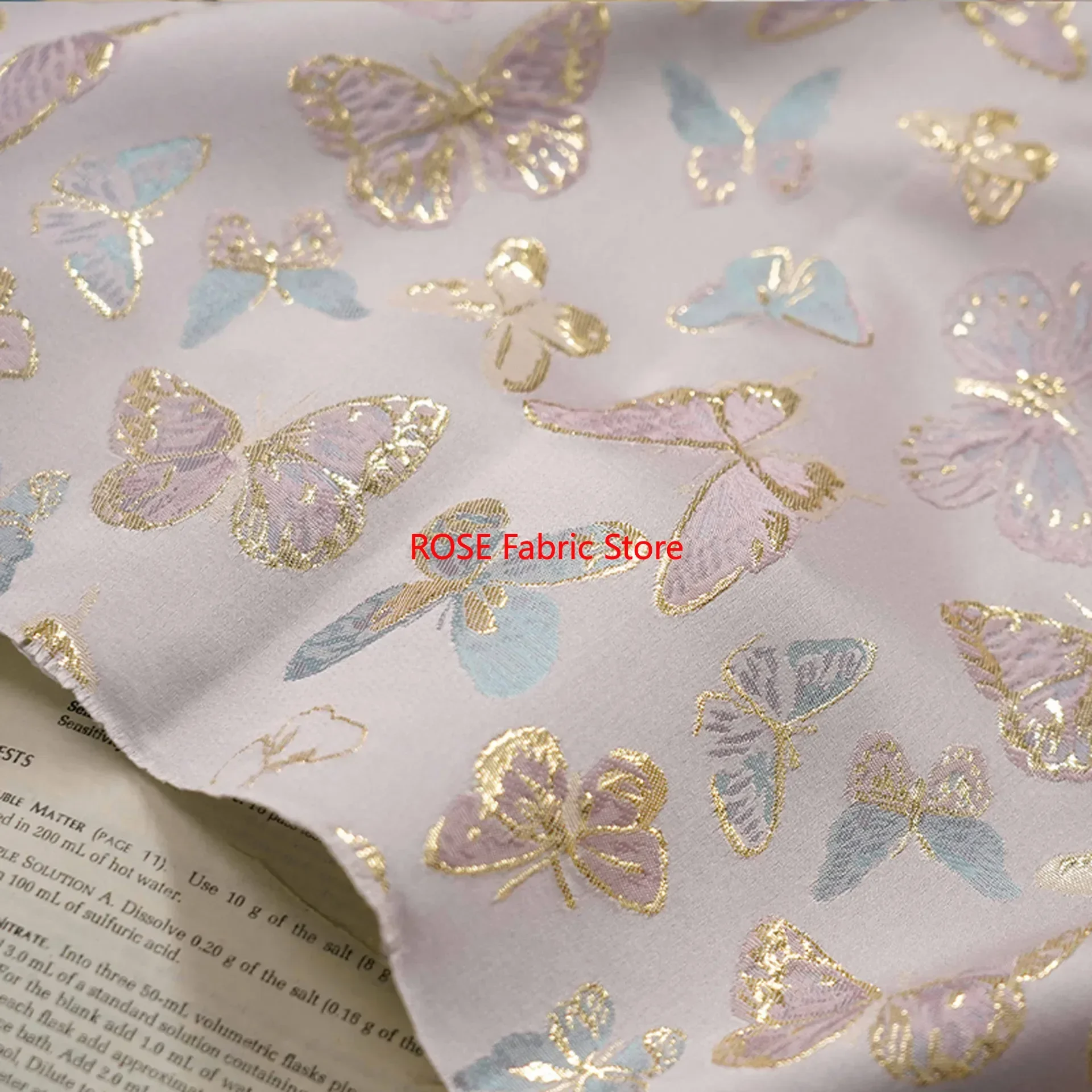 1 Meter Colorful Golden Silk Butterfly Yarn Dyed Jacquard Fabric Retro Women's Dress Skirt Tote Bag Decorative Sewing Fabric