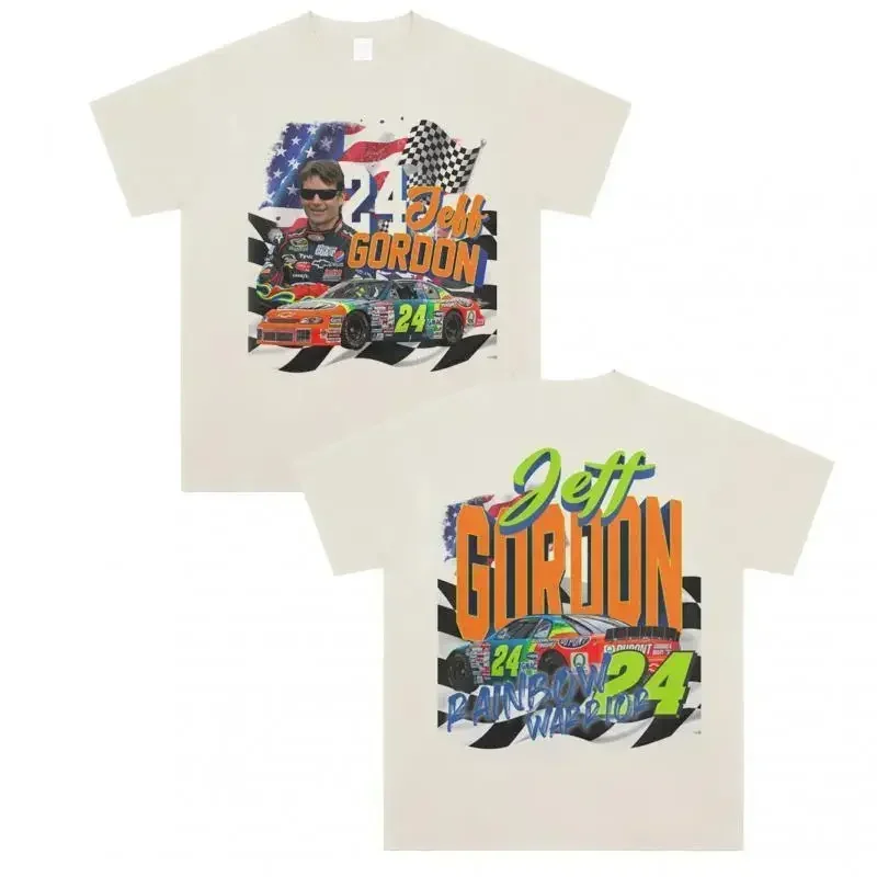 

2025 New Jeff Gordon Nascar Streetwear T-shirt Set Short-sleeved Top with Rainbow Warrior Print and Racing Motif, Casual Spring