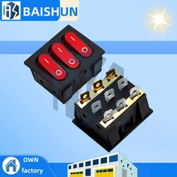 1 peça liga-desliga kcd3 9 pinos vermelho 16a/250v ac luz barco carro interruptor rocker kcd3 botão interruptor de luz triplo KCD3-303
