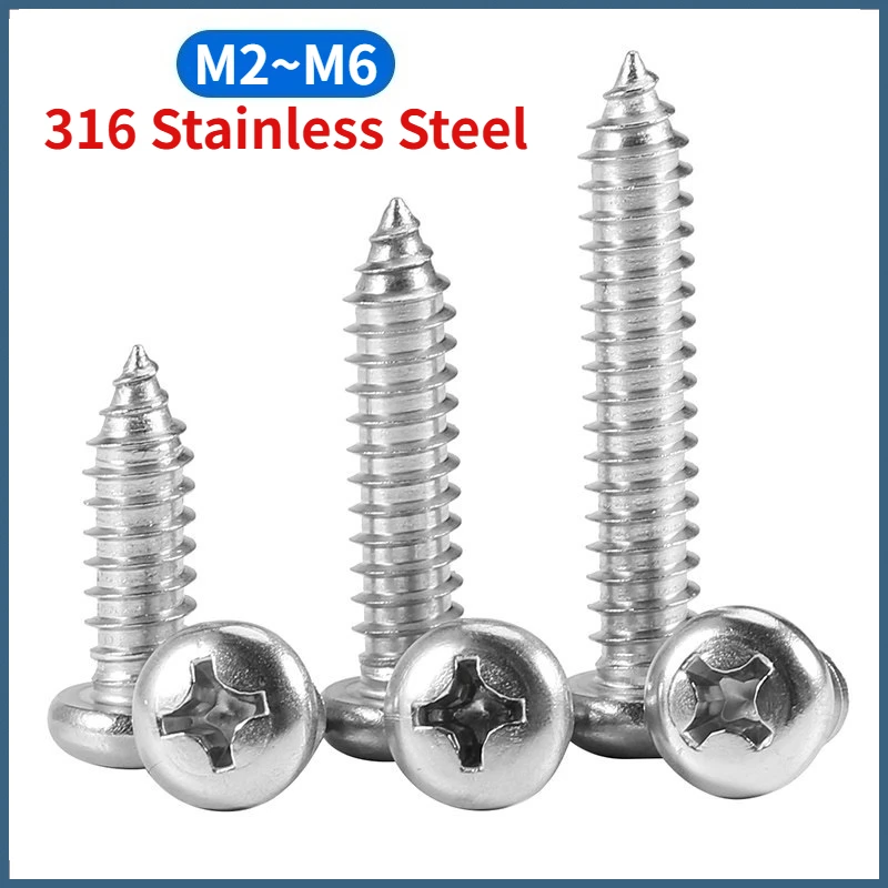 M2 M2.2 M2.6 M3 M3.5 M4 M5 M6 316 Stainless Steel Cross Phillips Pan Round Head Self Tapping Wood Screw