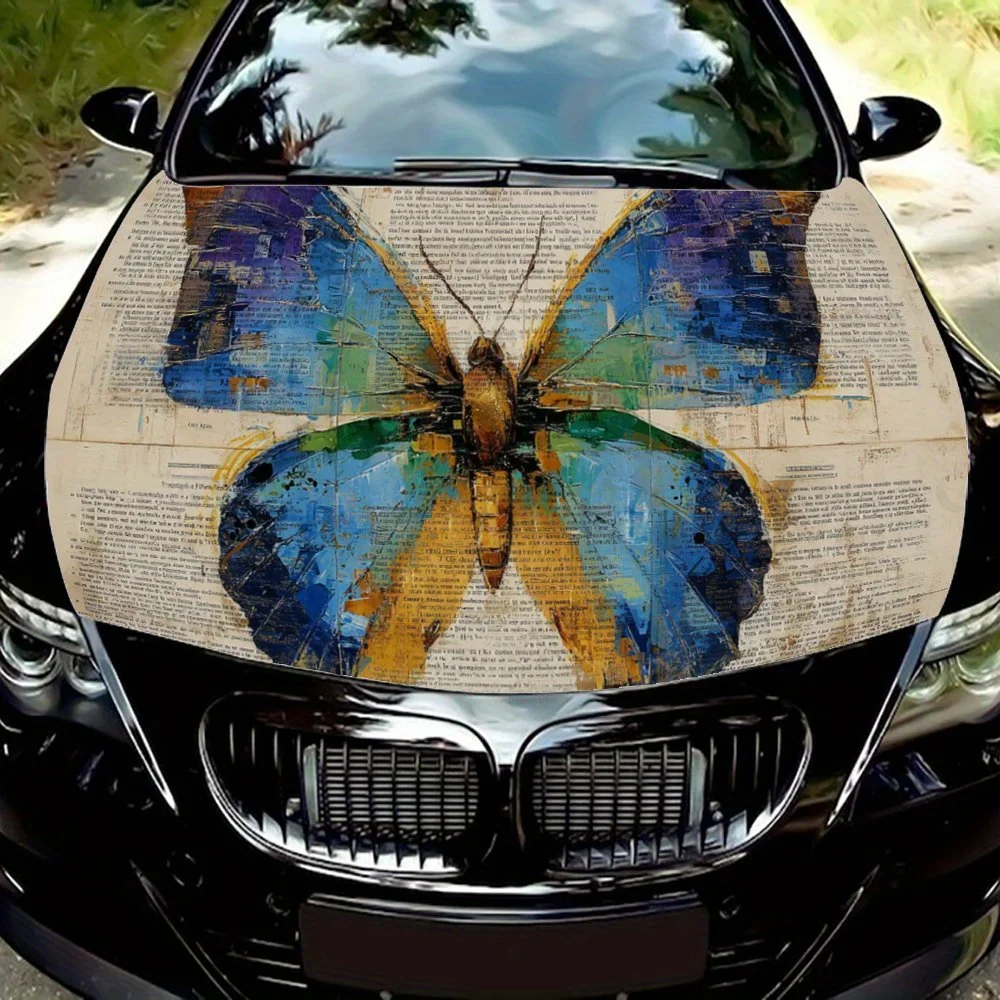 Vintage Butterflies Old Book Pages Car Hood Sticker PVC Self Waterproof stick, Striking Auto Exterior Accessories Decoration