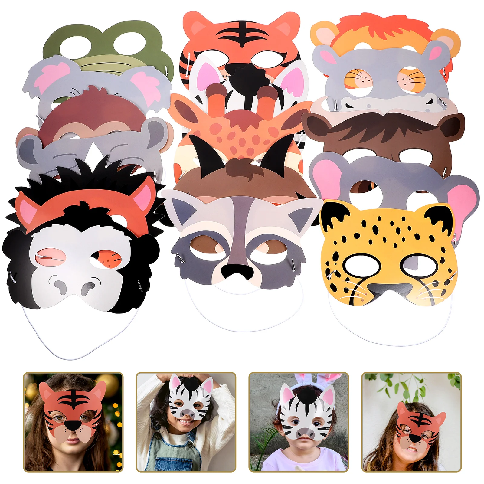 

16Pcs Reusable Cartoon Animal Masks for Kids Birthday Party Decorations Jungle Theme Halloween Masquerade Cosplay
