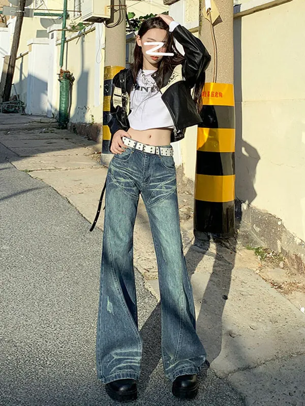 

Retro Wide Leg Bell Bot Jeans for Women Loose Fit High Waist Denim Pants Casual Comfortable Slimming Autumn Winter New Sle