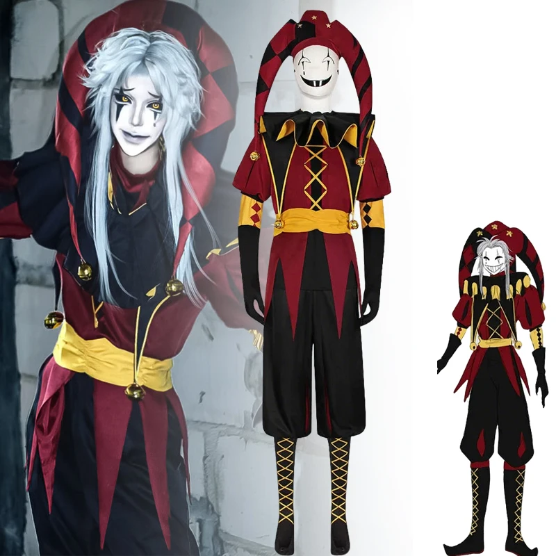 

‌Anime The Freak Circus Pierrot Cosplay Costume Adult Clown Top Coat Pants Full Set Joker Uniform Halloween Carnival Clothes