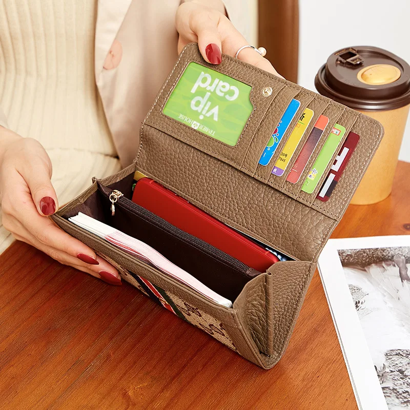 Multifunction Long Purse for Women Genuine Leather Card Holder Credit Card Organizer New Fashion Wallet for Lady Large Capacity