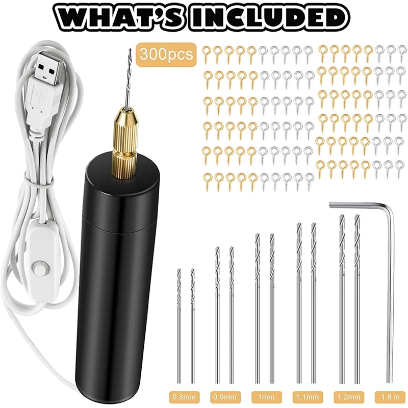 مجموعة مثقاب راتنج كهربائي ، بما في ذلك مسامير العين ، أدوات مثقاب ملتوية ، مثقاب صغير لصناعة سلاسل المفاتيح اليدوية