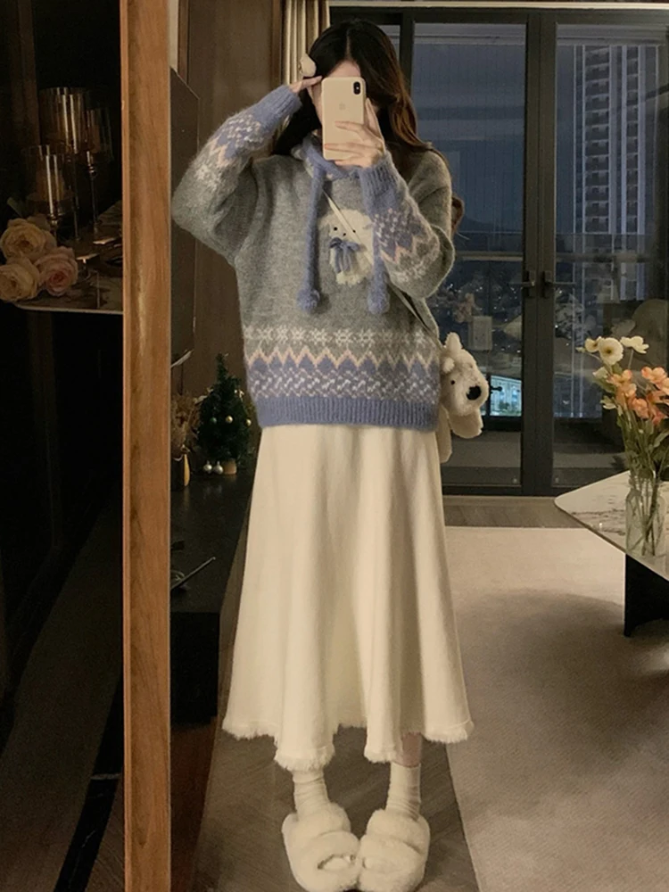 

plus Size Women's Autumn Winter Knitted Sweater Set Soft Cozy Versatile Long Sleeve Two Piece Ensemble Big And Beautiful MM