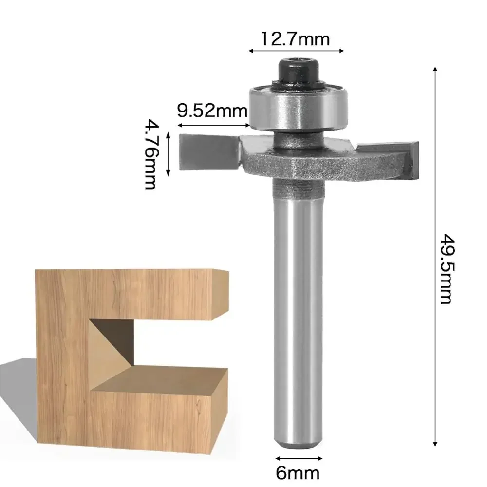4PC/Set 1/4" 6.35MM 6MM Shank Milling Cutter Wood Carving  T Slot Router Bit Bit with Bearing Wood Slotting T Type Rabbeting Bit