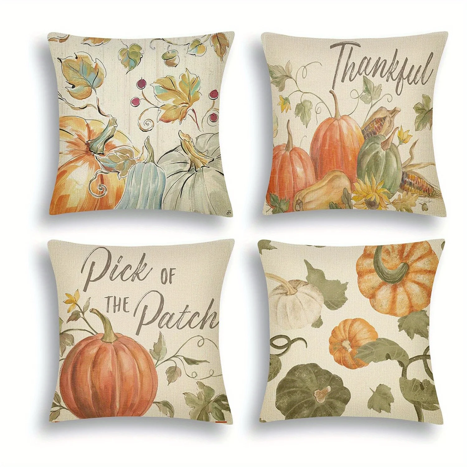 

4Pcs Thanksgiving Throw Pillow Covers Fall Pumpkin Pillowcase Autumn Cushion Case for Sofa Couch Harvest Party Favors Supplies