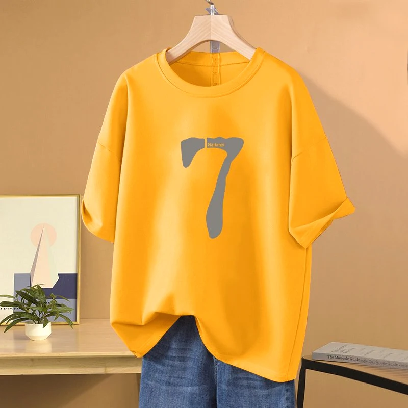 

Simplicity Round Neck Summer T-Shirts Thin Loose Short Sleeve Pullovers Straight Solid Letter Fashion Casual Women's Clothing