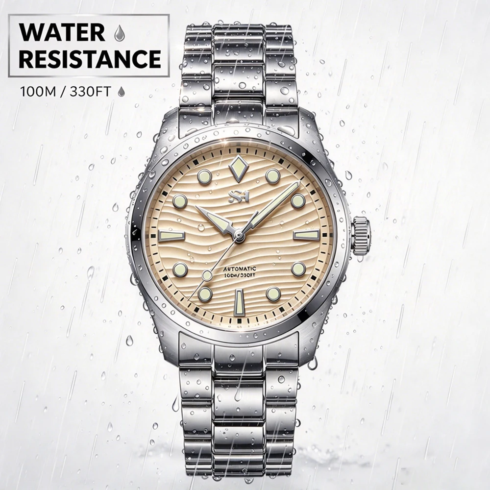 SH10 Men`s Diver Watch Stainless Steel Dive Automatic Mechanical Watch for Men 38mm Thin PT5004 Luxury Wristwatch Waterproof