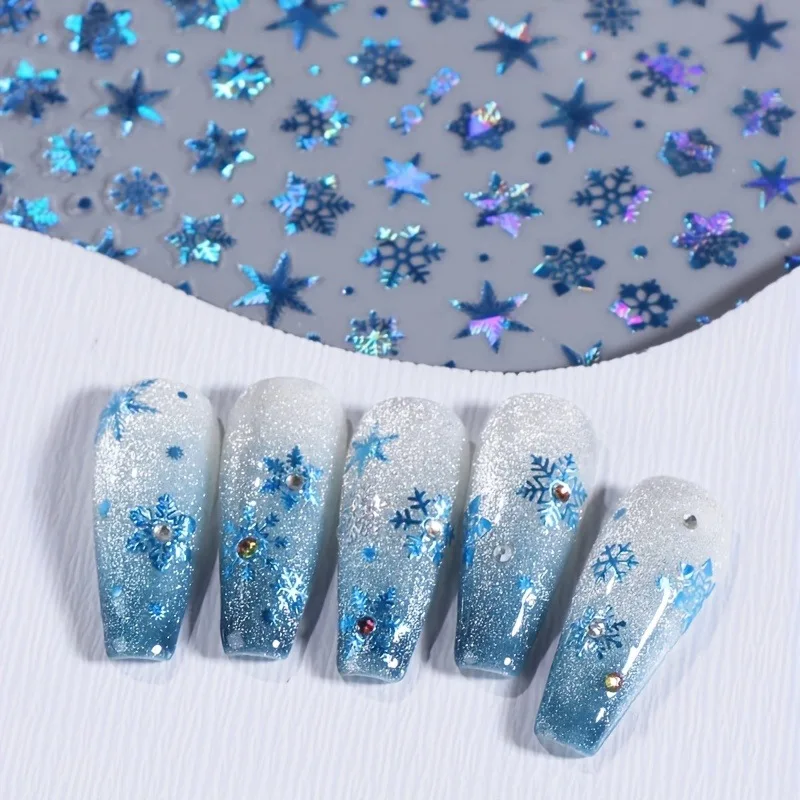 5 szt. świątecznych naklejek na paznokcie w kształcie płatków śniegu i gwiazd, łatwe w aplikacji do dekoracji paznokci DIY, na prezenty, imprezy i do stylizacji makijażu ślubnego.