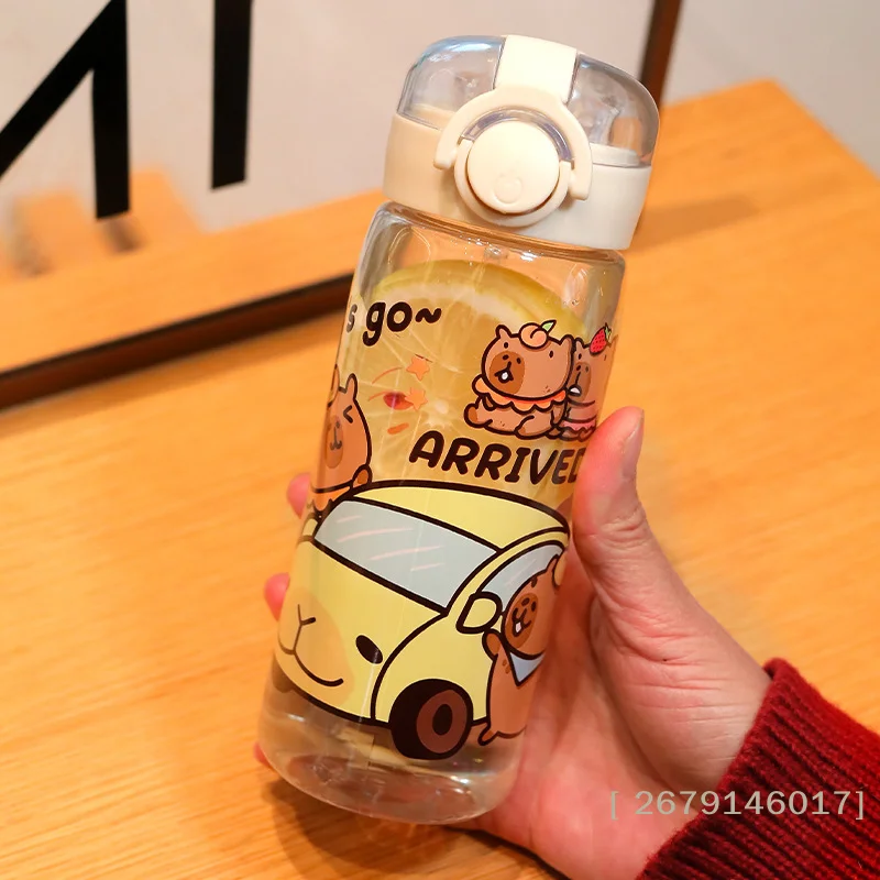 【YY26】Capybara Cartoon 400ml Portable Large-capacity Water Bottle Sport Fitness Straw Cups Student Plastic Water Cups