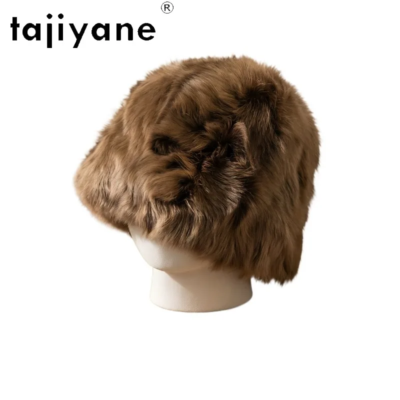 TAJIYANE Natural Huyan Lamb Shearling Real Fur Hats Wide-brimmed Bucket Hat Winter Hat Warm High Quality Hat Versatile Unisex 모자