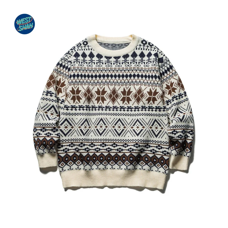 Sweater Rajut Premium WESTSHAN Ukuran EU US, Pakaian Luar Ruangan Mewah Bergaya Vintage dengan Motif Etnik untuk Wanita